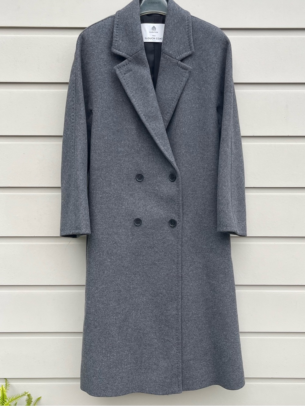 Aritzia Babaton Double-Breasted the Slouch Coat Heather dark grey size M